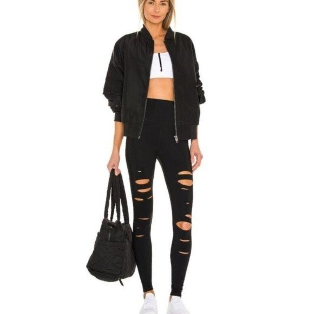 ALO Yoga High Waist Ripped Warrior Leggings Black Full Length Women's Size XS